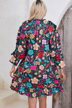 Load image into Gallery viewer, Green Floral Print Puff Sleeve Ruffled Mini Dress | Dresses/Floral Dresses
