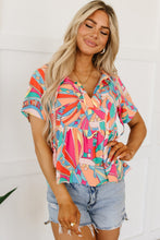 Load image into Gallery viewer, Multicolor Boho Abstract Pattern Split V Neck Flowy Blouse | Tops/Blouses &amp; Shirts
