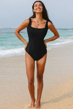 Load image into Gallery viewer, Black Solid Criss Cross Backless Square Neck One Piece Swimsuit
