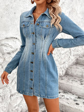 Load image into Gallery viewer, Denim Dress | Pocketed Button Up Long Sleeve Dress
