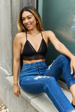 Load image into Gallery viewer, Leto Ribbed Lace Boho Racerback Bralette in Black | bralette
