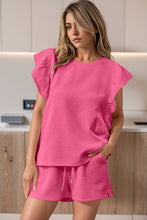 Load image into Gallery viewer, Drawstring Shorts Set | Pink Ruffled Sleeve Tee and Shorts
