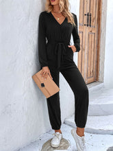 Load image into Gallery viewer, Activewear Jumpsuit | Long Sleeve Tie Waist Jumpsuit
