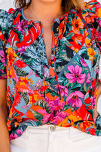 Load image into Gallery viewer, Ruffled Printed Tie Neck Short Sleeve Blouse | top
