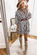 Load image into Gallery viewer, Blue Leopard Print Bubble Sleeve Ruffled Shirt Dress

