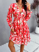 Load image into Gallery viewer, Backless Print Dress | V-Neck Flounce Sleeve Dress
