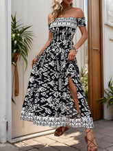 Load image into Gallery viewer, Slit Printed Off-Shoulder Dress

