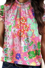 Load image into Gallery viewer, Ruffled Printed Mock Neck Cap Sleeve Blouse | top
