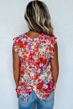 Load image into Gallery viewer, Red Frilled Neck Pleated Boho Floral Tank Top | Tops/Tank Tops
