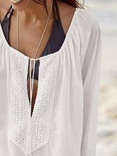 Load image into Gallery viewer, Beach Cover Up | White Lace Detail Tie Neck Cover Up
