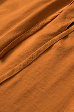 Load image into Gallery viewer, Camel Satin Pleated Tied V Neck Puff Sleeve Blouse
