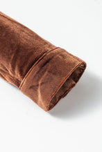 Load image into Gallery viewer, Coffee Collared V Neck Two Pockets Shift Velvet Dress
