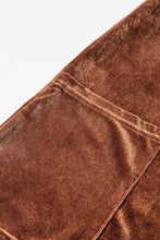 Load image into Gallery viewer, Coffee Collared V Neck Two Pockets Shift Velvet Dress
