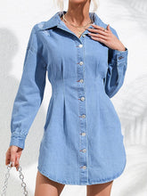 Load image into Gallery viewer, Distressed Denim Dress | Button Up Long Sleeve Dress
