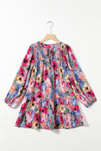Load image into Gallery viewer, Womens Mini Dress | Printed Tie Neck Long Sleeve Mini Dress | Dresses/Mini Dresses
