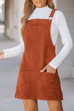 Load image into Gallery viewer, Cinnamon Solid Front Pockets Sleeveless Corduroy Overall Dress
