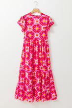 Load image into Gallery viewer, Maxi Dress | Strawberry Pink Geo Print V-neck Dress
