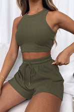 Load image into Gallery viewer, Womens Shorts Set-Round Neck Top and Drawstring Shorts Set | shorts set
