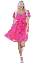 Load image into Gallery viewer, Strawberry Pink Checkered Puff Sleeve Babydoll Dress | Dresses/Mini Dresses
