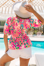 Load image into Gallery viewer, Pink Boho Flower Print Puff Sleeve Peplum Top | Tops/Tops &amp; Tees
