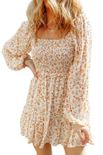 Load image into Gallery viewer, Apricot Boho Floral Smocked Puff Sleeve Mini Dress | Dresses/Floral Dresses

