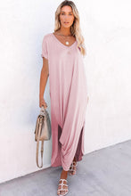 Load image into Gallery viewer, Maxi Dress | T Shirt Pink V Neck Dress
