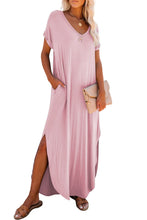Load image into Gallery viewer, Maxi Dress | T Shirt Pink V Neck Dress
