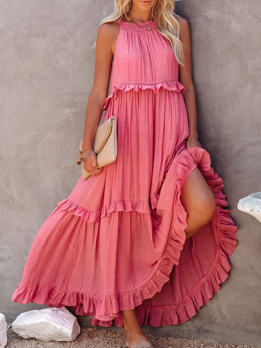 Womens Maxi Dress | Ruffled Sleeveless Maxi Dress with Pockets | Dresses/Maxi Dresses