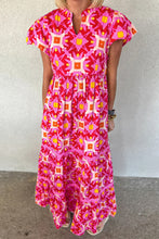 Load image into Gallery viewer, Maxi Dress | Strawberry Pink Geo Print V-neck Dress
