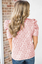 Load image into Gallery viewer, Pink Floral Lace Ruched Bubble Sleeve Top | Tops/Tops &amp; Tees
