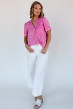 Load image into Gallery viewer, Bright Pink Mineral Wash Split Neck Pocket Patched Denim Top
