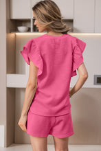 Load image into Gallery viewer, Drawstring Shorts Set | Pink Ruffled Sleeve Tee and Shorts
