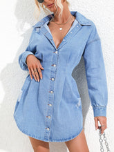 Load image into Gallery viewer, Distressed Denim Dress | Button Up Long Sleeve Dress
