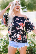 Load image into Gallery viewer, Blue Ruffle Off Shoulder Flounce Sleeve Floral Blouse | Tops/Blouses &amp; Shirts
