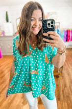 Load image into Gallery viewer, Green Cheetah Print V Neck Short Sleeve Plus Top | Plus Size/Plus Size Tops/Plus Size Tops &amp; Tees
