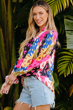 Load image into Gallery viewer, Womens Blouse-Printed Notched Long Sleeve Blouse | Tops/Blouses &amp; Shirts
