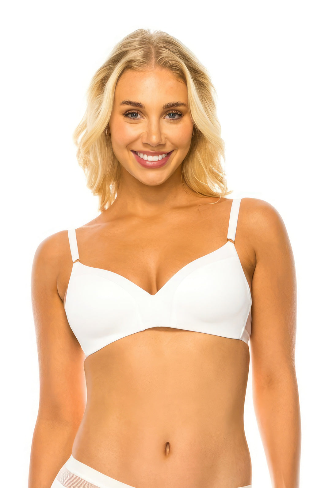 Womens Lingerie Bra-White Wireless Mesh Band Bra