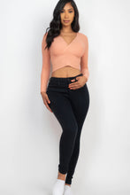 Load image into Gallery viewer, BodyCon Top | Ribbed Wrap Front Long Sleeve Top
