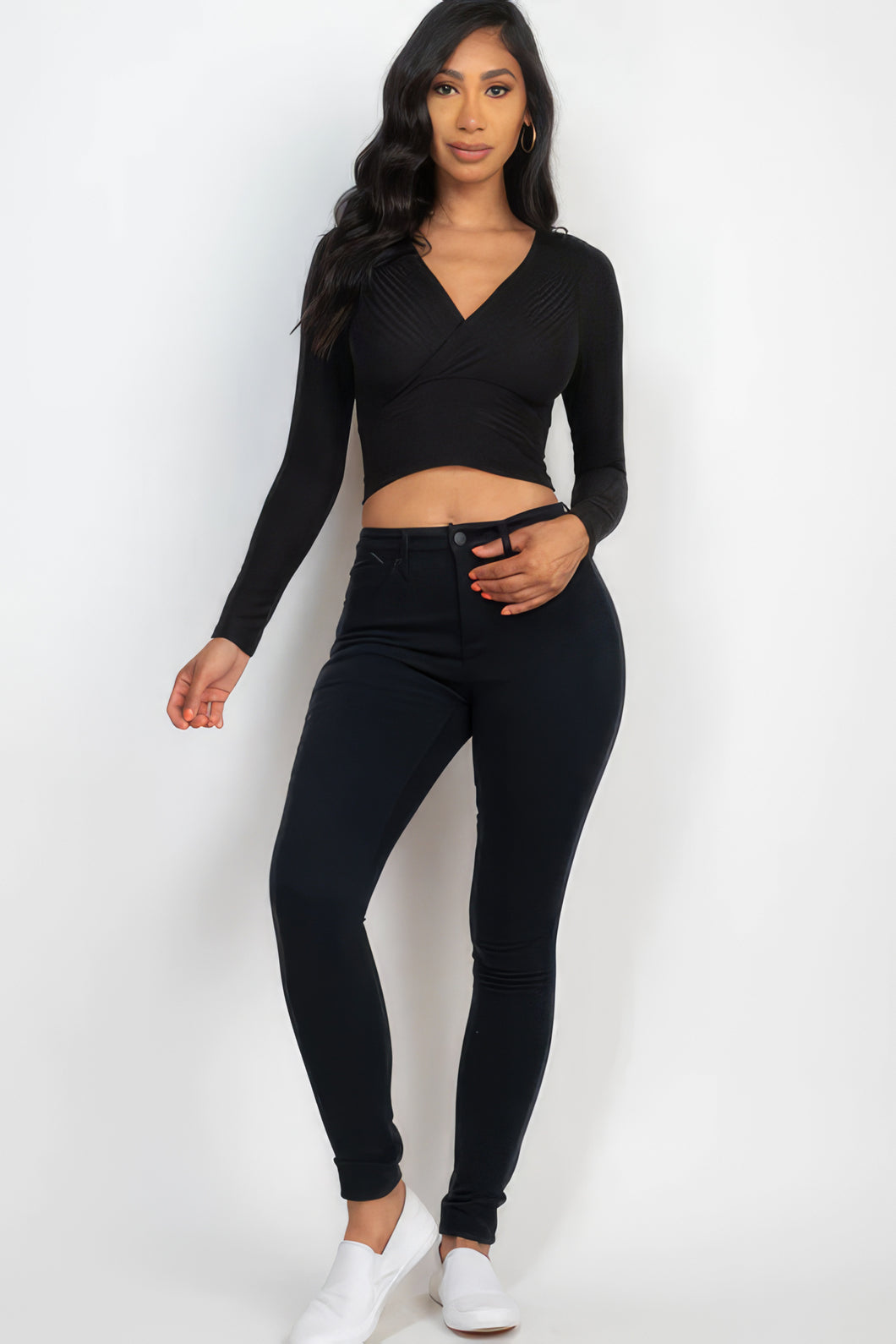 BodyCon Activewear | Ribbed Wrap Front Long Sleeve Top