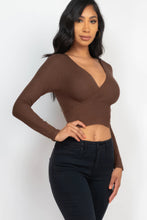 Load image into Gallery viewer, BodyCon Top | Black Ribbed Wrap Front Long Sleeve Top
