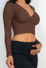 Load image into Gallery viewer, BodyCon Top | Black Ribbed Wrap Front Long Sleeve Top
