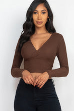 Load image into Gallery viewer, BodyCon Top | Black Ribbed Wrap Front Long Sleeve Top
