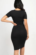 Load image into Gallery viewer, Bodycon Dress-Black Ribbed Bodycon Midi Dress
