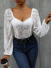 Load image into Gallery viewer, Womens Bodysuit-Lace Balloon Sleeve Bodysuit | bodysuit
