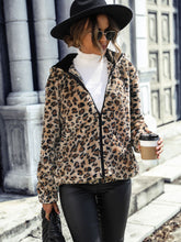 Load image into Gallery viewer, Womens Jacket-Leopard Zip-Up Hooded Jacket
