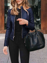 Load image into Gallery viewer, Womens Jacket-Casual Mock Neck Zip Up Jacket
