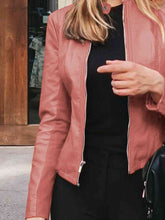 Load image into Gallery viewer, Womens Jacket-Casual Mock Neck Zip Up Jacket
