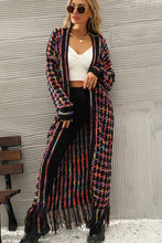 Load image into Gallery viewer, Womens Sweater-Multicolored Open Front Fringe Hem Cardigan | Coat &amp; Jacket &amp; Cardigan
