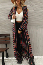 Load image into Gallery viewer, Womens Sweater-Multicolored Open Front Fringe Hem Cardigan | Coat &amp; Jacket &amp; Cardigan
