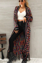 Load image into Gallery viewer, Womens Sweater-Multicolored Open Front Fringe Hem Cardigan | Coat &amp; Jacket &amp; Cardigan
